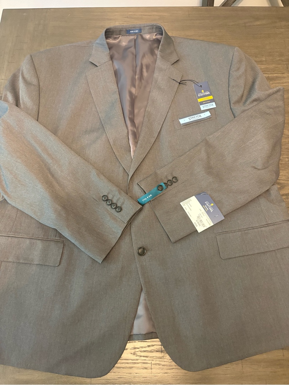 Stafford Travel Stretch Big & Tall 52 BRGR Gray Solid 2-Button Suit Jacket